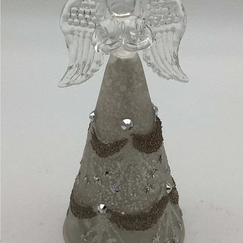 Pier 1 Glass Angel Figurine with Rhinestone and Glitter Accents